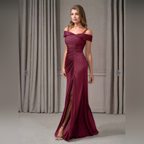Azazie York Mulberry Off-Shoulder Floor-Length Evening Gown Dress - Picture 7 of 16